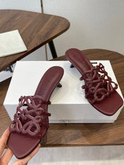 LOEWE 26S HIGH HEEL SANDALS IN WINE RED CALFSKIN
