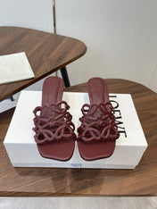 LOEWE 26S HIGH HEEL SANDALS IN WINE RED CALFSKIN