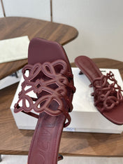 LOEWE 26S HIGH HEEL SANDALS IN WINE RED CALFSKIN