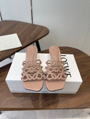 LOEWE 26S HIGH HEEL SANDALS IN TAUPE BROWN CALFSKIN