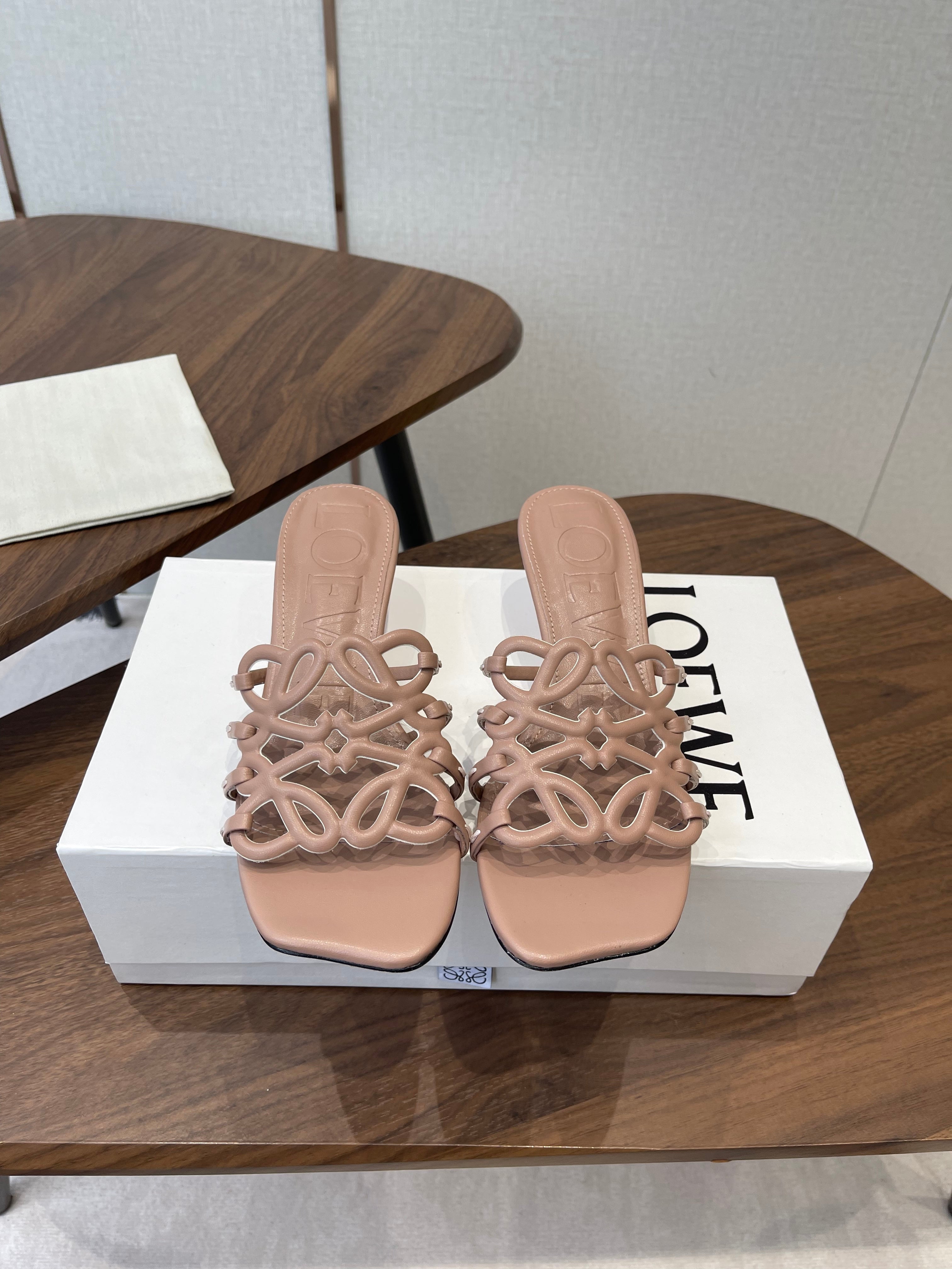 LOEWE 26S HIGH HEEL SANDALS IN TAUPE BROWN CALFSKIN