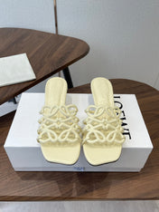LOEWE 26S HIGH HEEL SANDALS IN LIGHT YELLOW CALFSKIN