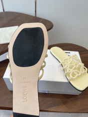 LOEWE 26S FLAT SANDALS IN LIGHT YELLOW CALFSKIN
