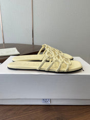 LOEWE 26S FLAT SANDALS IN LIGHT YELLOW CALFSKIN