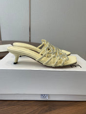 LOEWE 26S HIGH HEEL SANDALS IN LIGHT YELLOW CALFSKIN WITH CRYSTALS
