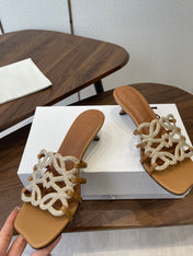 LOEWE 26S HIGH HEEL SANDALS IN CAMEL BROWN CALFSKIN WITH CRYSTALS