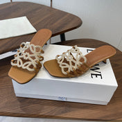 LOEWE 26S HIGH HEEL SANDALS IN CAMEL BROWN CALFSKIN WITH CRYSTALS