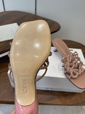 LOEWE 26S HIGH HEEL SANDALS IN TAUPE BROWN CALFSKIN WITH CRYSTALS