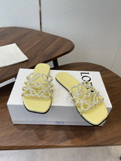 LOEWE 26S FLAT SANDALS IN YELLOW CALFSKIN WITH CRYSTALS