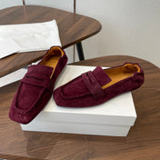 THE ROW 26S SQUARE TOE LOAFERS IN BURGUNDY RED SUEDE