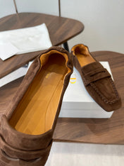 THE ROW 26S SQUARE TOE LOAFERS IN DARK BROWN SUEDE