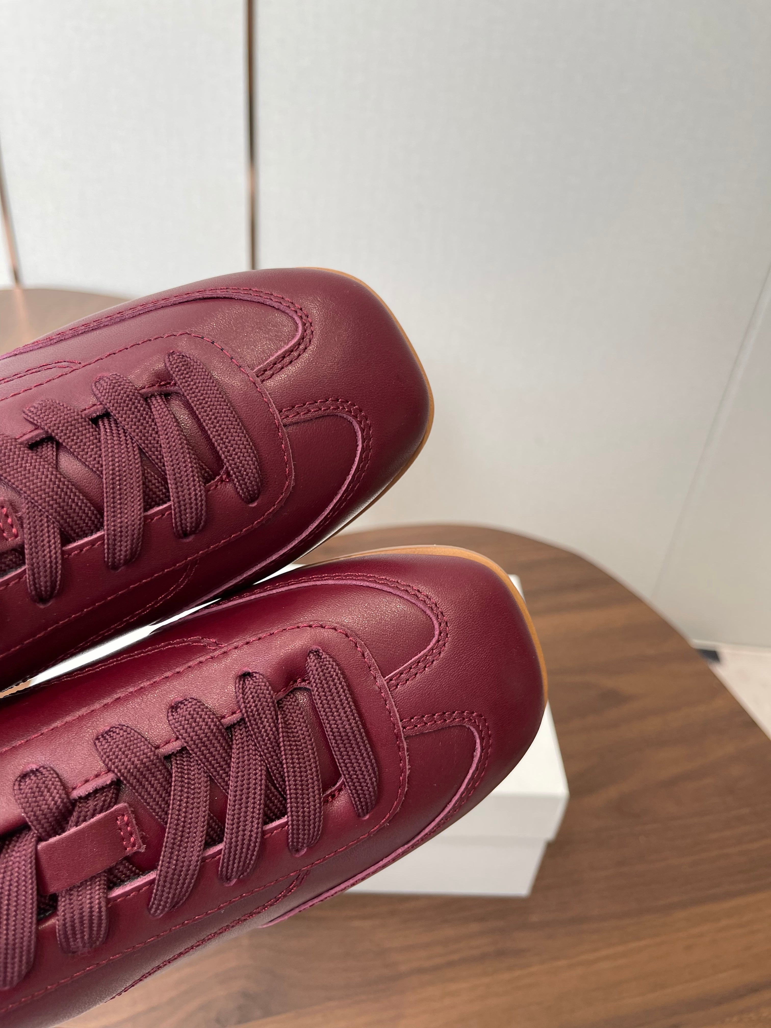 THE ROW 26S SNEAKERS IN BURGUNDY RED CALFSKIN