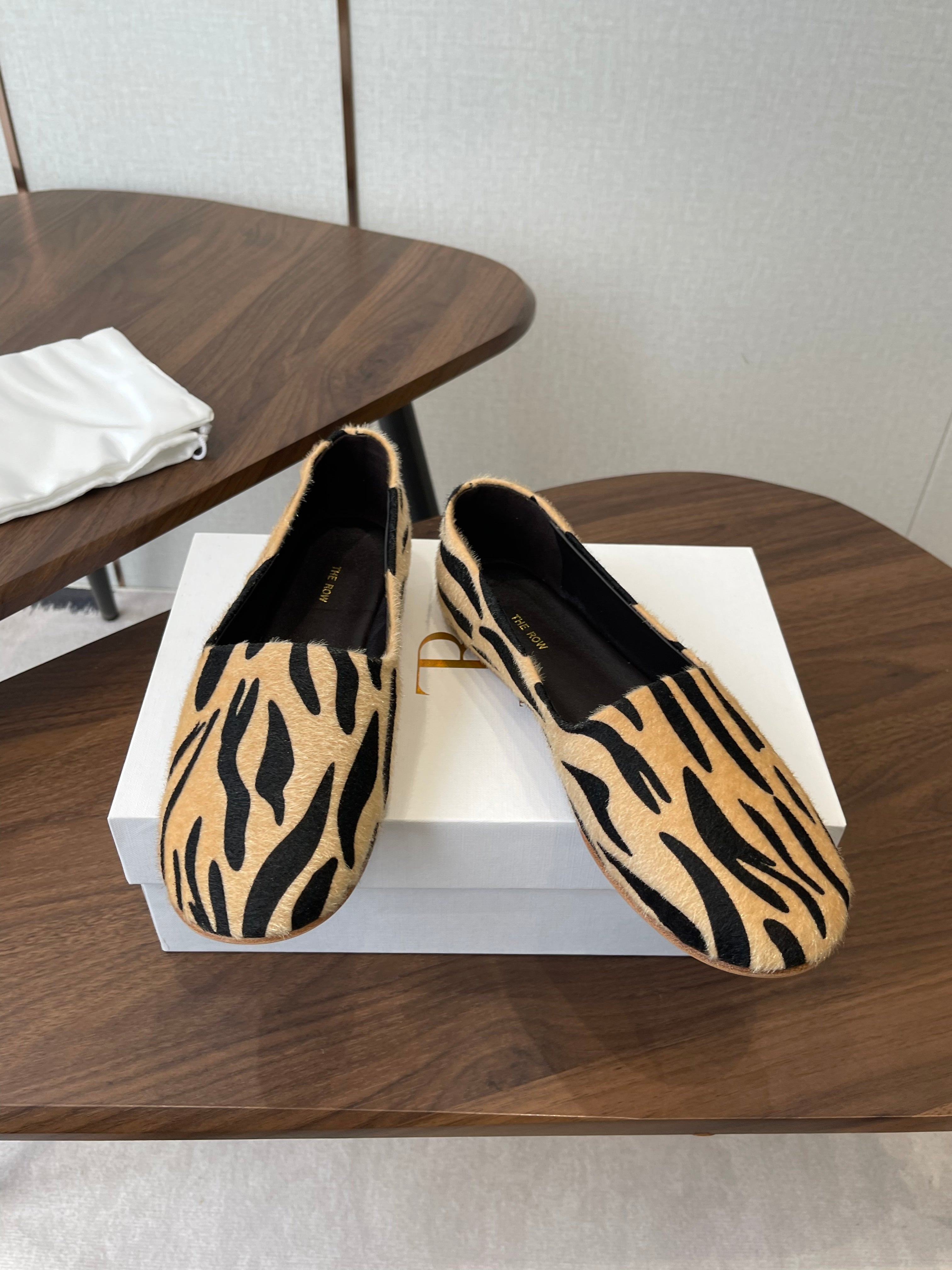 THE ROW 26S MARY JANES IN BEIGE ZEBRA PRINT PONY HAIR