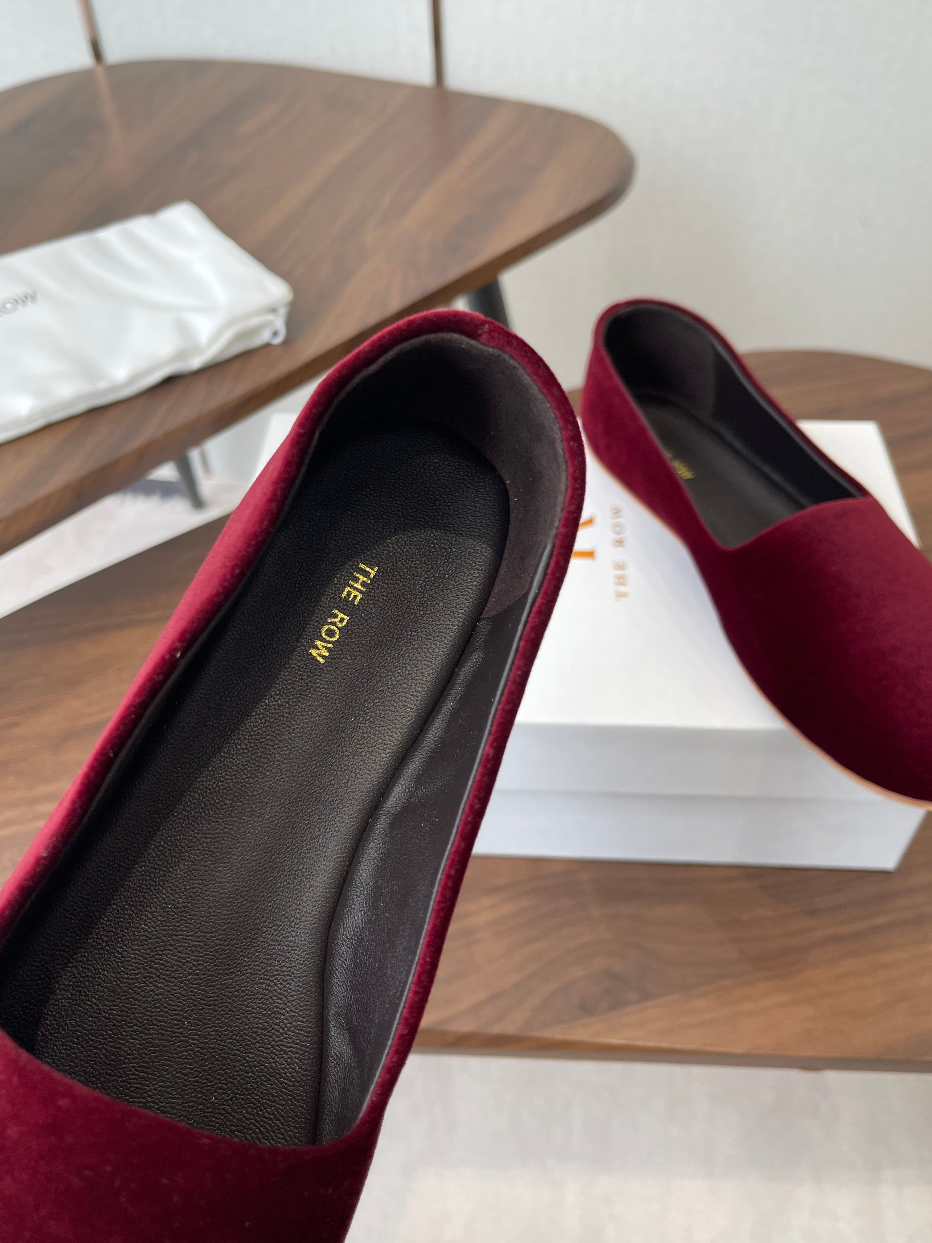 THE ROW 26S BALLET FLATS IN BURGUNDY RED VELVET