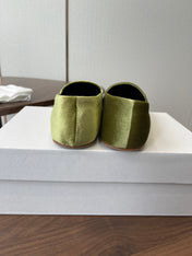 THE ROW 26S BALLET FLATS IN LIGHT OLIVE GREEN VELVET