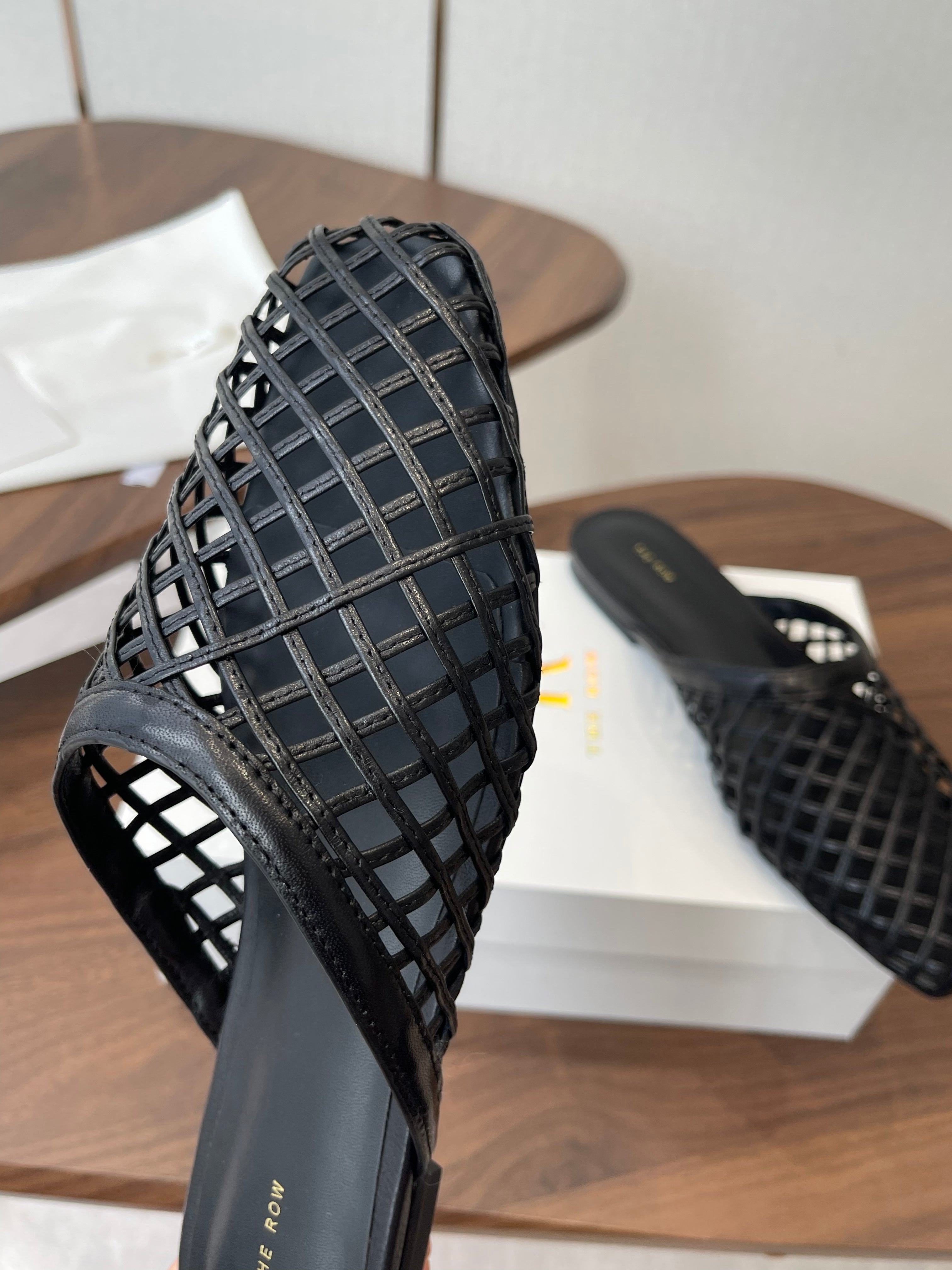 THE ROW 26S MULE SANDALS IN BLACK CALFSKIN