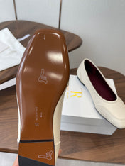 THE ROW 26S SQUARE TOE  BALLET FLATS IN CREAM WHITE CALFSKIN