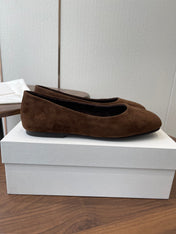 THE ROW 26S FLATS IN DARK BROWN SUEDE