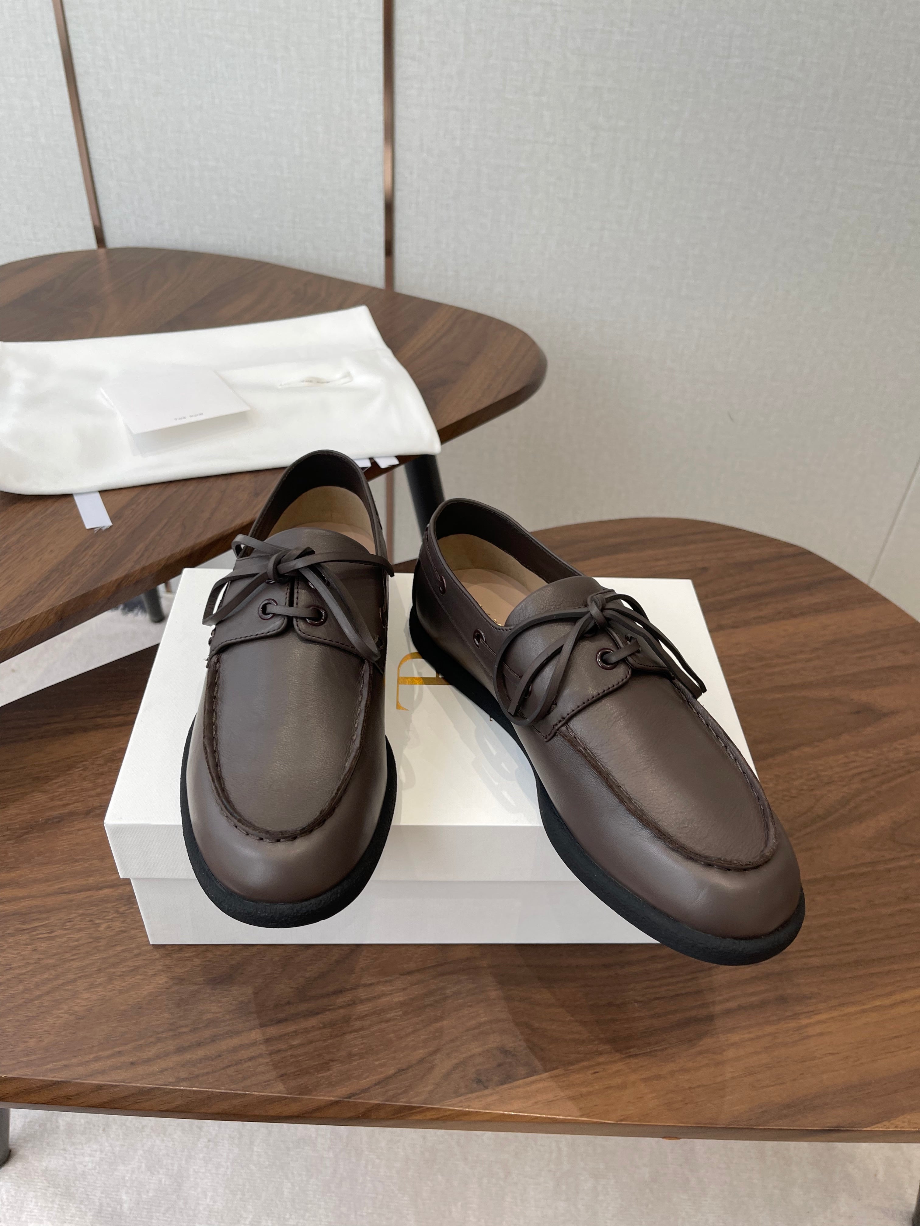 THE ROW 26S LOAFERS IN DARK BROWN CALFSKIN