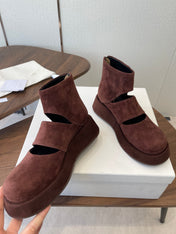 THE ROW 26S PLATFORM MARY JANE IN CHOCOLATE BROWN SUEDE