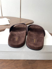 THE ROW 26S SLIDE SANDALS IN CHOCOLATE BROWN SUEDE