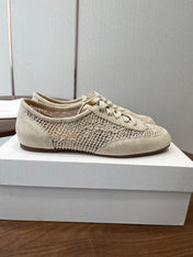 THE ROW 26S LACE UP SNEAKERS IN IVORY BEIGE SUEDE