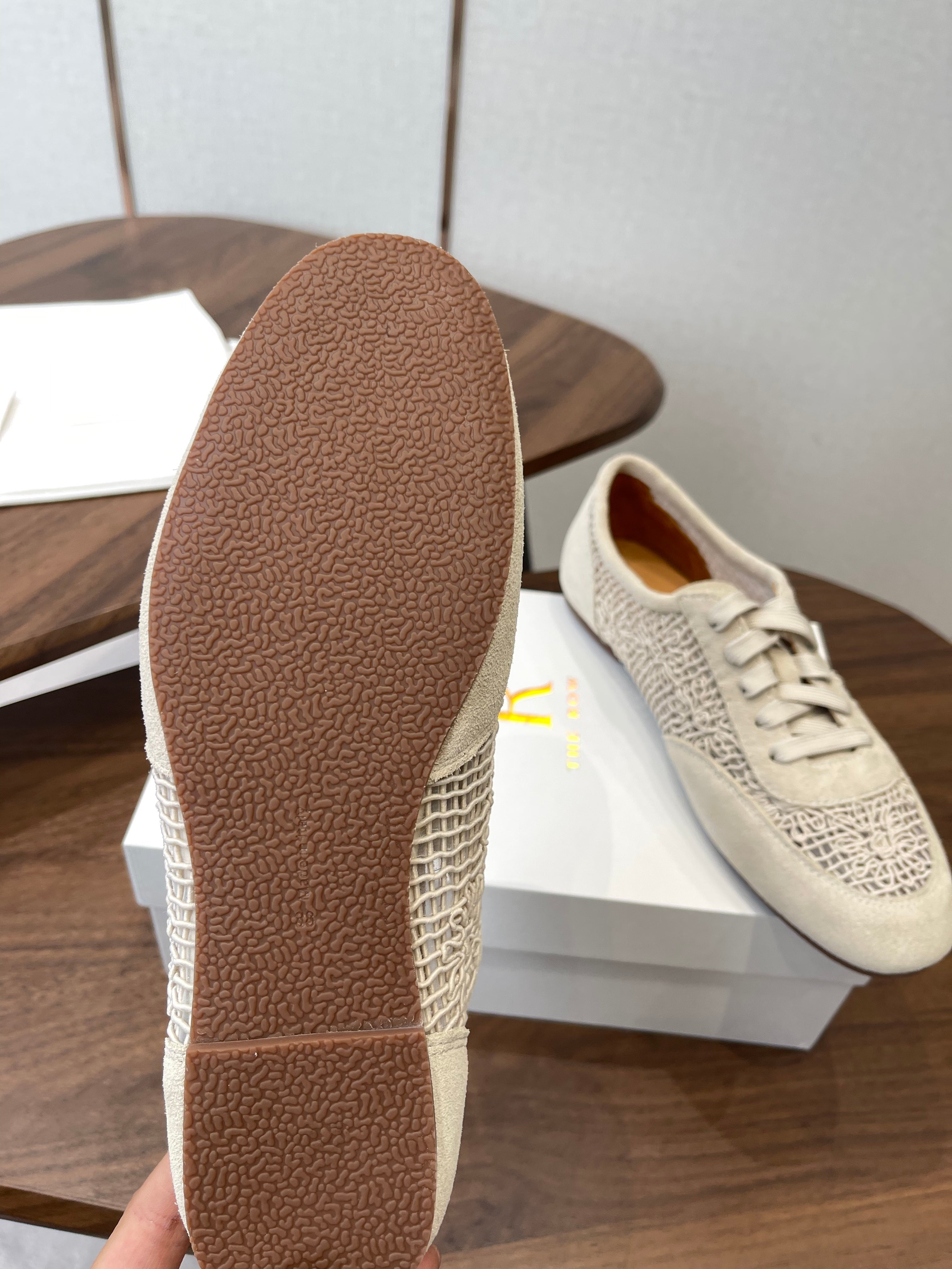 THE ROW 26S LACE UP SNEAKERS IN IVORY BEIGE SUEDE