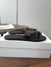 THE ROW 26S T STRAP THONG SANDALS IN CHOCOLATE BROWN SUEDE