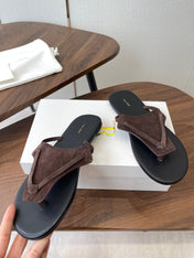THE ROW 26S T STRAP THONG SANDALS IN CHOCOLATE BROWN SUEDE