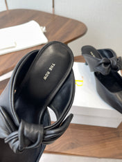 THE ROW 26S SLINGBACK POINTED HEELS IN BLACK CALFSKIN WITH BOW