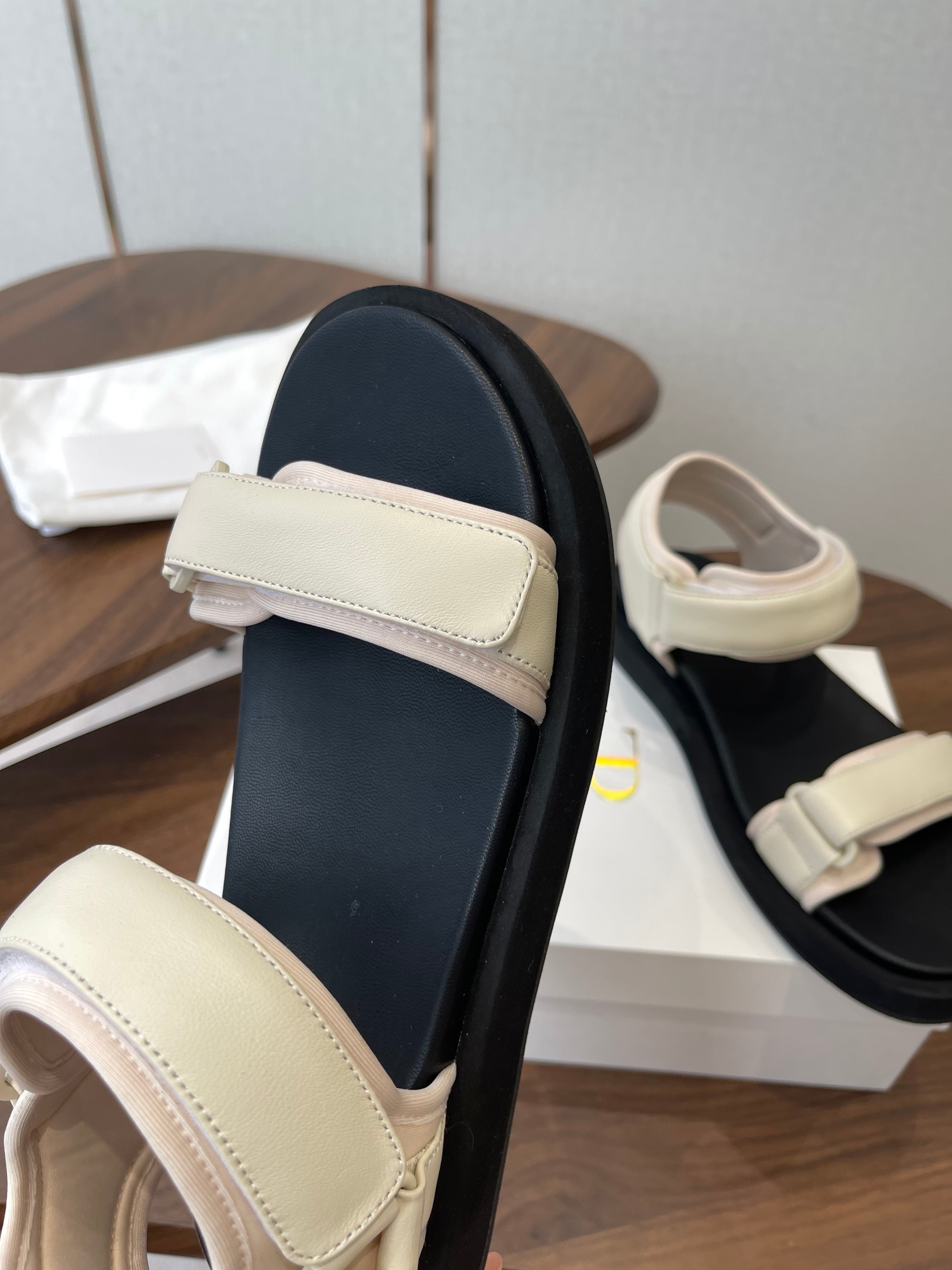 THE ROW 26S DOUBLE STRAP SANDALS IN IVORY WHITE CALFSKIN