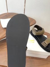 THE ROW 26S DOUBLE STRAP SANDALS IN OLIVE GREEN CALFSKIN