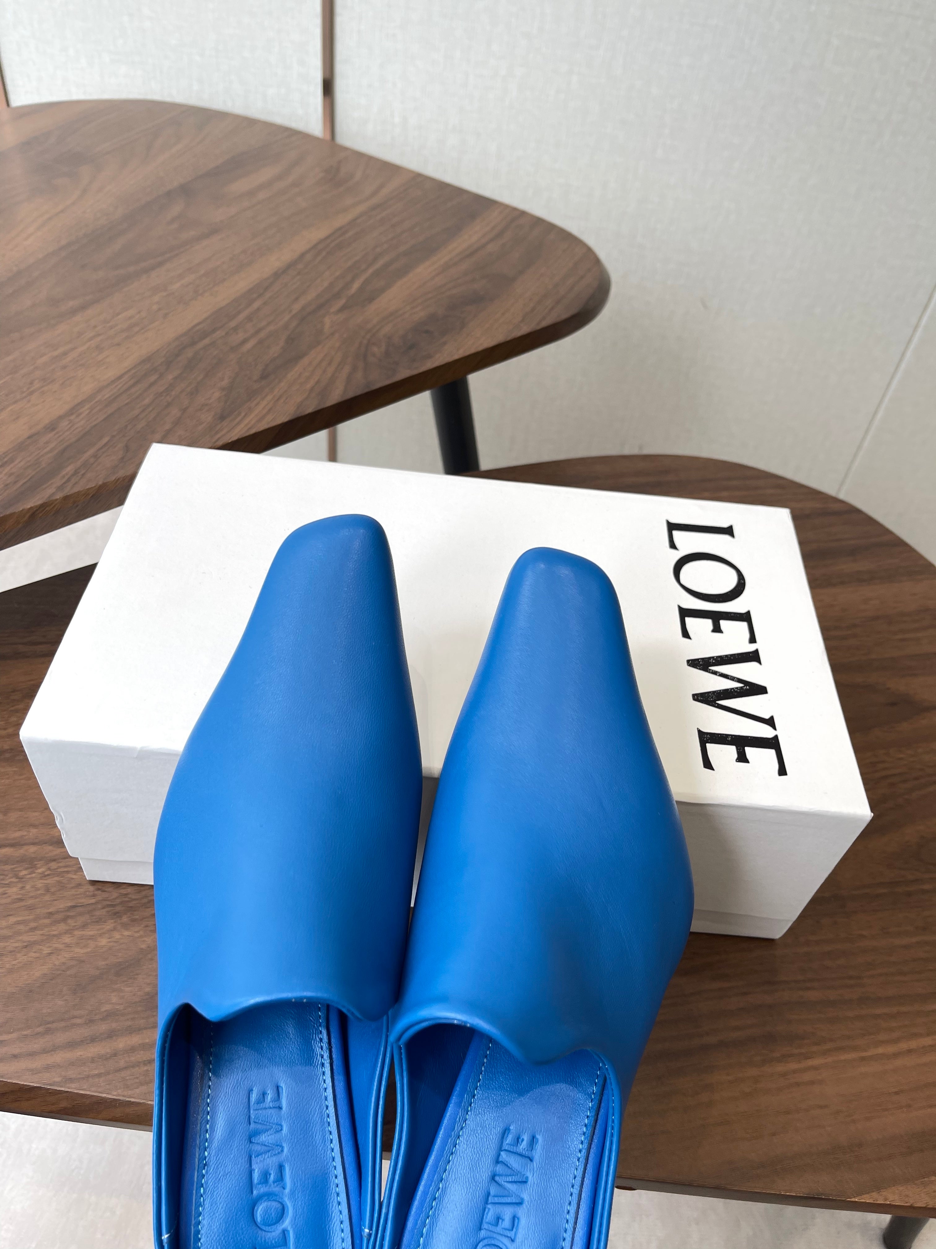 LOEWE 26S EMILY MULE 55MM IN BLUE CALFSKIN
