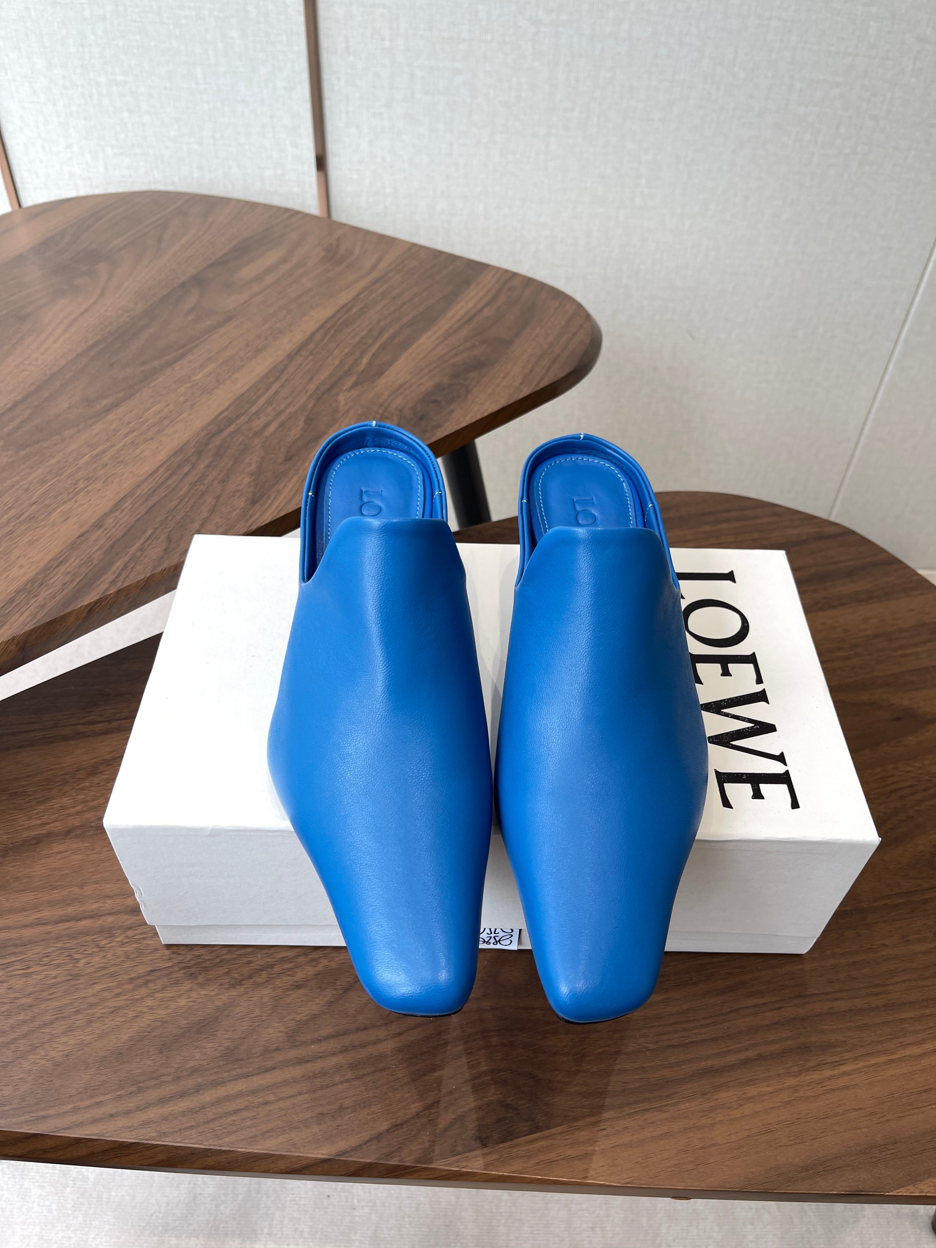 LOEWE 26S EMILY MULE 55MM IN BLUE CALFSKIN
