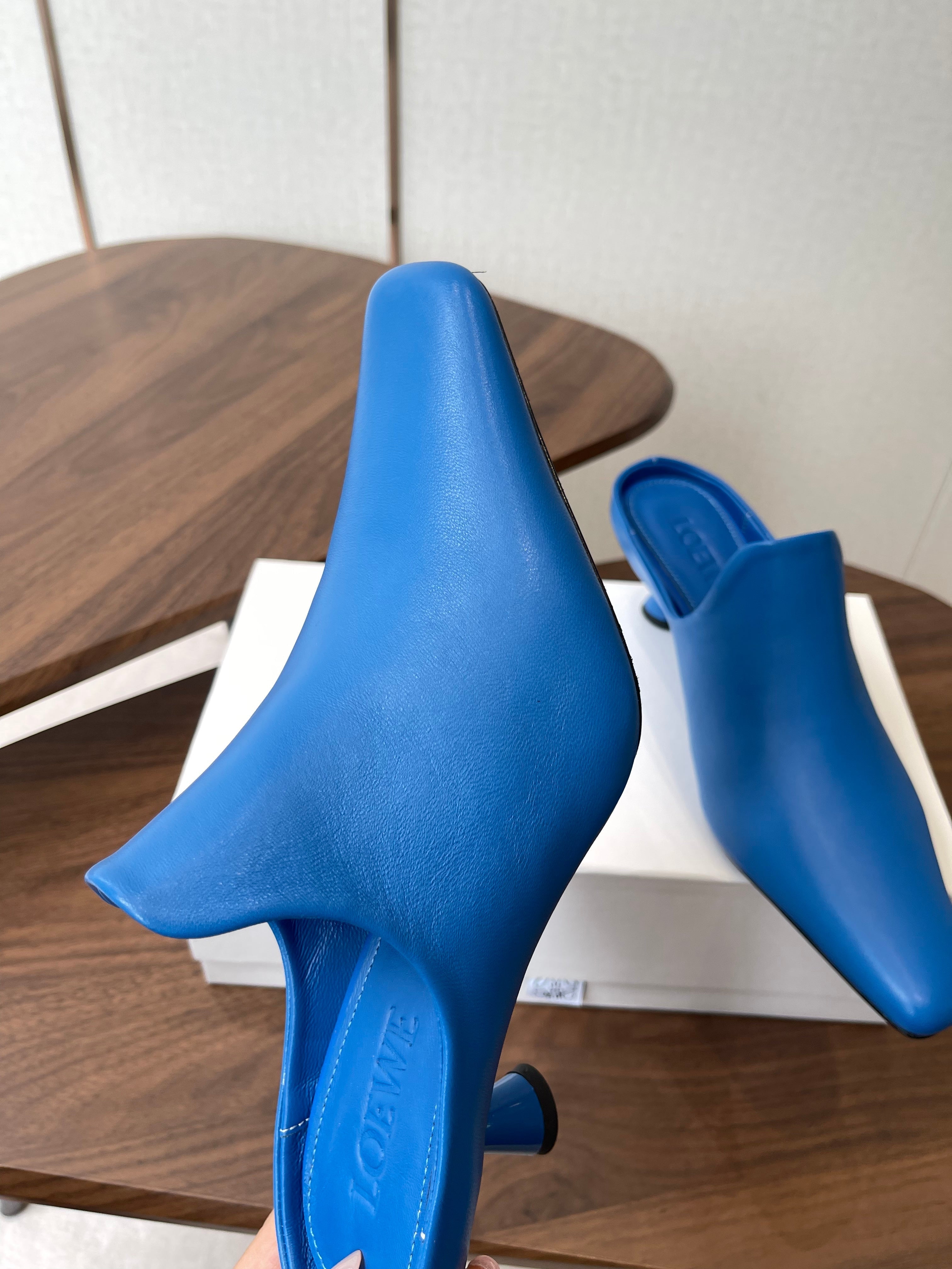 LOEWE 26S EMILY MULE 55MM IN BLUE CALFSKIN