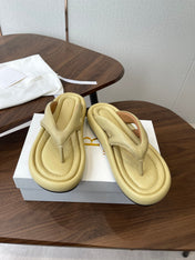 THE ROW 26S PUFFED THONG SANDALS IN BUTTER YELLOW CALFSKIN