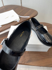 THE ROW 26S MARY JANE FLATS IN BLACK PATENT CALFSKIN