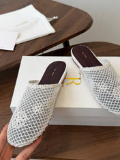 THE ROW 26S MULE FLATS IN WHITE CROCHET MESH
