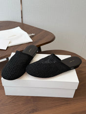 THE ROW 26S MULE FLATS IN BLACK CROCHET MESH