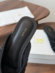 THE ROW 26S PEARL EMBELLISHED CROCHET MULE FLATS IN BLACK