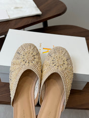 THE ROW 26S PEARL EMBELLISHED CROCHET MULE FLATS IN IVORY WHITE