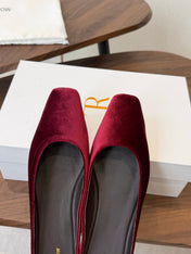 THE ROW 26S POINTED TOE MULES IN BURGUNDY RED VELVET