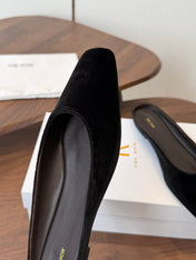 THE ROW 26S POINTED TOE MULES IN BLACK VELVET