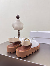 CELINE 25S BILLIE CHUNKY SANDAL IN WHITE CALFSKIN AND TEXTILE