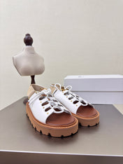 CELINE 25S BILLIE CHUNKY SANDAL IN WHITE CALFSKIN AND TEXTILE
