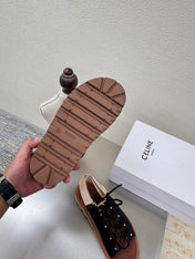 CELINE 25S BILLIE CHUNKY SANDAL IN BLACK CALFSKIN AND TEXTILE