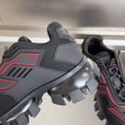 PRADA 26S CLOUDBUST THUNDER SNEAKERS 60MM IN BLACK AND RED MESH FABRIC AND TPU