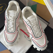 PRADA 26S CLOUDBUST THUNDER SNEAKERS 60MM IN WHITE AND RED MESH FABRIC AND TPU