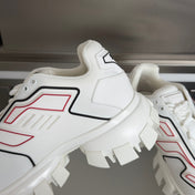 PRADA 26S CLOUDBUST THUNDER SNEAKERS 60MM IN WHITE AND RED MESH FABRIC AND TPU