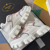 PRADA 26S CLOUDBUST THUNDER SNEAKERS 60MM IN WHITE AND RED MESH FABRIC AND TPU